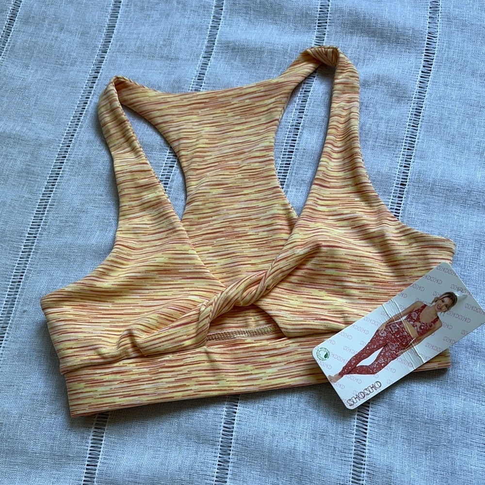 Shosho Orange Yellow Sports Bra with Racerback Design